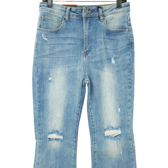 Risen Los Angeles Jeans Distressed Flare High Rise 31/13 Stretch Frayed Hem NWT - Picture 13 of 15